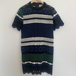 Sea New York crochet‎ dress size 10 Black/Blue/Green Contemporary Scalloped Hem
